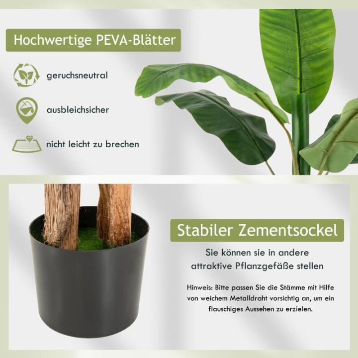 Bananenboom, kunstplant, kunstplant, banaan, 165 cm, grote kunstplant, bananenplant met 10 bladeren, kunstplant, plastic plant, decoratieve plant voor woonkamer, slaapkamer, kantoo