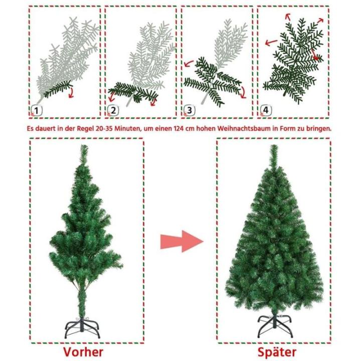 Kunstkerstboom, 124 cm met 208 takken, opvouwbare metalen standaard, kerstdecoratie, groen