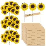 100 stuks kunstzonnebloemen, 3,5 cm, met 90 stickers, decoratieve bloemen, klein met metaaldraad, met steel, feest, bruiloft, doe-het-zelf, plakboek, kaarten, decoratie, lichtgeel