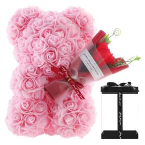 Valentijnsdag rozenbeer cadeau voor haar rozenbeer schattige teddybeer, kunstrozenbeer met rozenboeket, romantische rozen teddybeer cadeau voor Kerstmis
