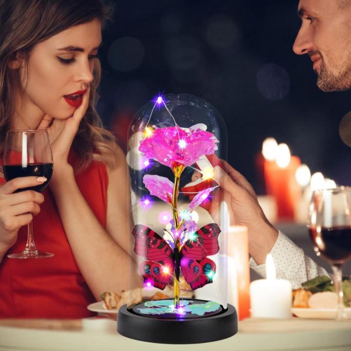 Die Schöne und das Biest Rose, Rosenblume Geschenke für Frauen, beleuchtete Galaxie-Rose Geschenk für Mama, künstliche Blume, einzigartige Geburtstagsgeschenke (Rosa)