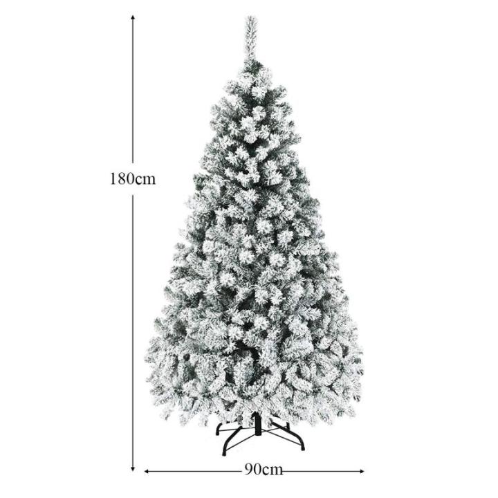 Kunstkerstboom met sneeuw en warmwitte ledverlichting, dennenboom met metalen standaard, pvc-naalden, kunstboom, klapsysteem, 180 cm