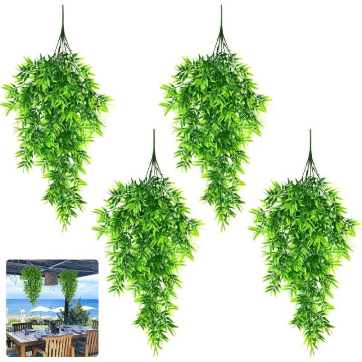 4 stuks , hangende bamboe, bladeren, hangplant, , hangend, 83 cm, plastic planten, hangend als echte kunst, hangplant, kunstmatige hangplant voor balkon, thuis