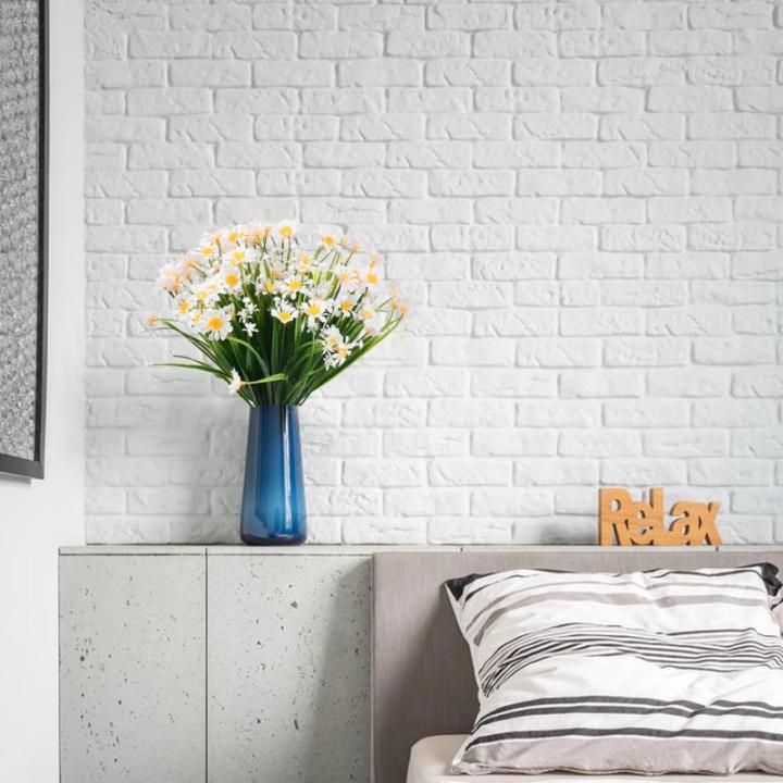 4 bundels kunstmatige madeliefjes, bloemen, vervaagt niet van kunststof, UV-bestendige nepbloemen, imitatiebloemen voor tuin, faux madeliefjes wilde bloemen voor plantenbak, verand