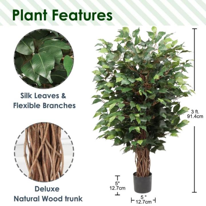 Ficus Benjamini , grote kunstboom, 91 cm hoog met 546 bladeren, ideaal voor eetkamer en entree en interieurdecoratie