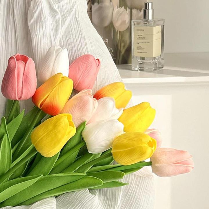 Künstliche Tulpenblumenarrangements, Raumdekorationsblumenarrangements, Hochwertige Wohnzimmer-Grünpflanzen(Roze)