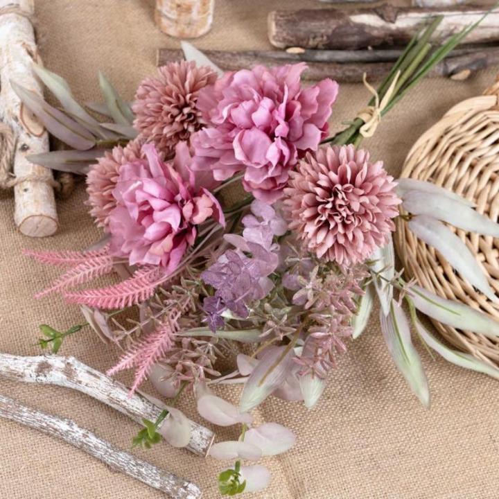 Kunstblumen Künstliche Pflanzen Blumen Deko Seidenblumen Hortensien Blumenarrangements Kernstück Hochzeit Blumenstrauß(Rosa)