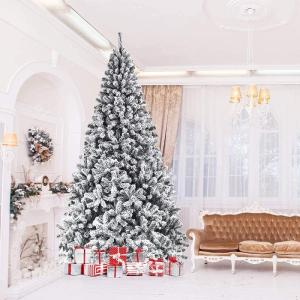 Kerstboom, 2,5 m grote sneeuwkerstboom, kunstmatig bevlokte dennenboom met scharnier, kerstdecoratieboom met hoogwaardige pvc-naalden en massief metalen standaard, compleet voor