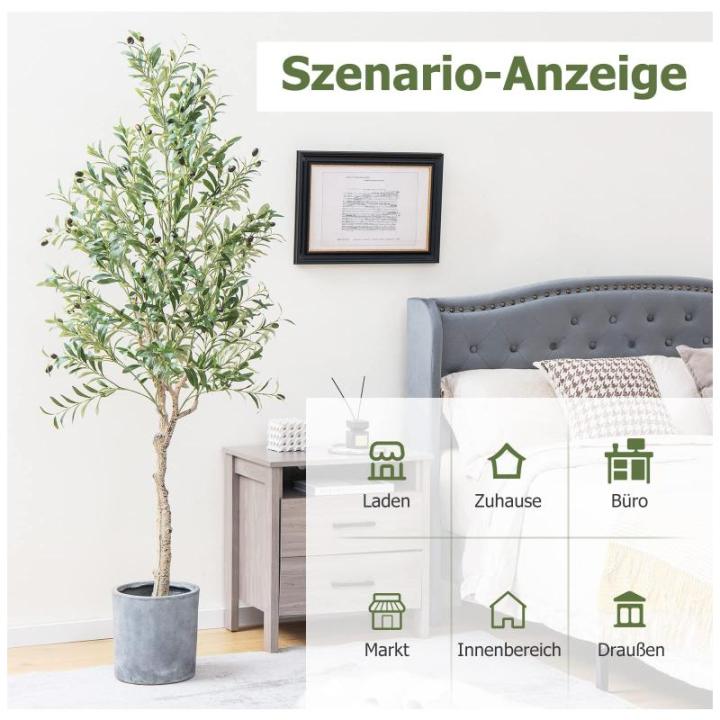 Olijfboom, kunstplant, 182 cm, grote in pot, kunstboom, lijkt op een echte plant, plastic plant, decoratie, woonkamer, slaapkamer, kantoor (182 cm, 1)