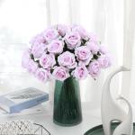 10 stuks kunstmatige zijden roos bloemen enkele stengel neprozen bloemen voor thuis feest bruiloft boeket (lichtpaars)