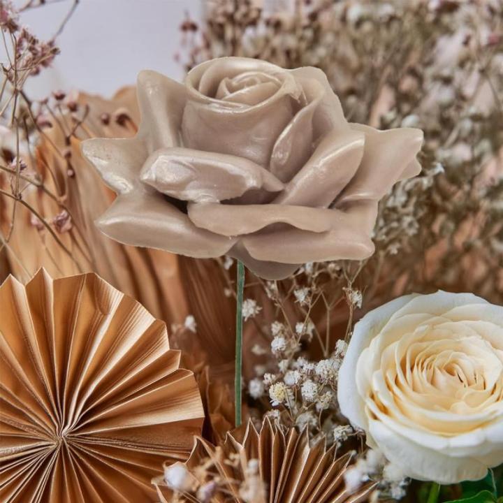 Matches21 Wasrozen met draadsteel voor bloemstukken, kunstrozen, decoratieve rozen, textielrozen met wascoating, Ø 7 cm, 2-delige parelmoer