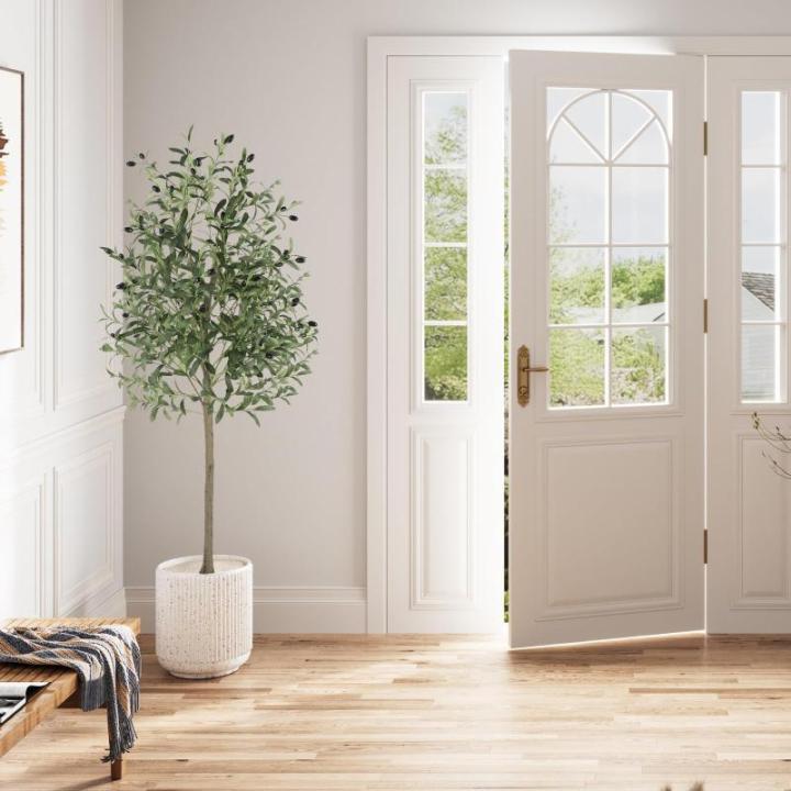 Olijfboom, kunstplant, 150 cm, grote kunstolijfboom, kunstboom, ziet eruit als echt voor woonkamer, slaapkamer, kantoor, decoratie