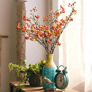 4 Stück künstliche Beerenzweige mit langem Stiel, 60 cm orangefarbene Beerenstiele, künstlicher Beerenstrauß für Tischdekoration, Vase, Zuhause, Weihnachtsdekoration, 27.5 Inc