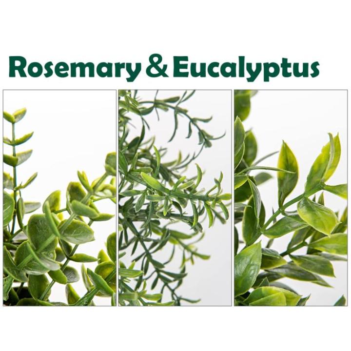 Set van 3 kleine planten in potten, , echte eucalyptus, mini-kunstrozemarijn, kunstmatige varenplant, sluierkruid, klein met potten, tafeldecoratie, thuis, balkon, kantoor decorati