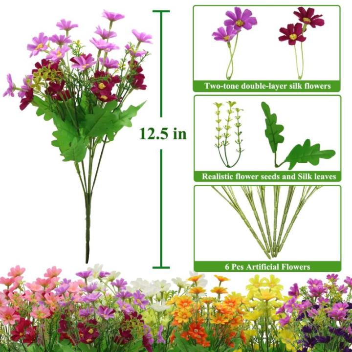 6 bundels voor buiten, uv-bestendig, kunstplanten in grote hoeveelheden voor het ophangen van plantenbakken, buiten, veranda, vaas,