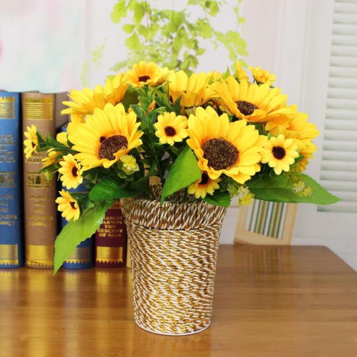 als echt 52 stuks kunstzonnebloemen, gele bloemen voor bloemstuk, bruiloftsboeket, tafeldecoratie, thuis, tuin, decoratie, 1303