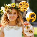 Kunstzonnebloemen, decoratie, 100 stuks met 5 stickers, enkele steel, zijde, zonnebloem als echt, nep zonnebloem, gele bloemen, voor bruiloft, feest, doe-het-zelf, uitnodigingskaar