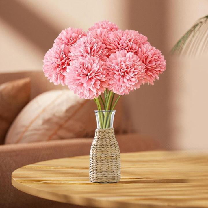 Hortensiabloemen, 12 stuks, , chrysant , herfst, zijden bloemen, kunstmatige hortensia, voor bruiloftsdecoratie, woondecoratie, tuinfeestdecoratie, 28 cm (roze)