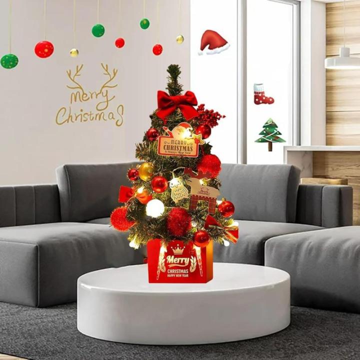 Mini Weihnachtsbaum Künstlich mit LED Beleuchtung Künstlicher Weihnachtsbaum Klein für Weinachtsdekorationen Tischplatte Tannenbaum Geschmückt Tisch Weihnachtsbaum mit Ornament