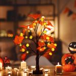 Halloween decoratie voor binnen, zwart esdoornblad, boomverlichting met 24 leds, Halloween-decoratie, griezelige lichtboom met led-spinnenlicht, berkenboom met timer voor Halloween