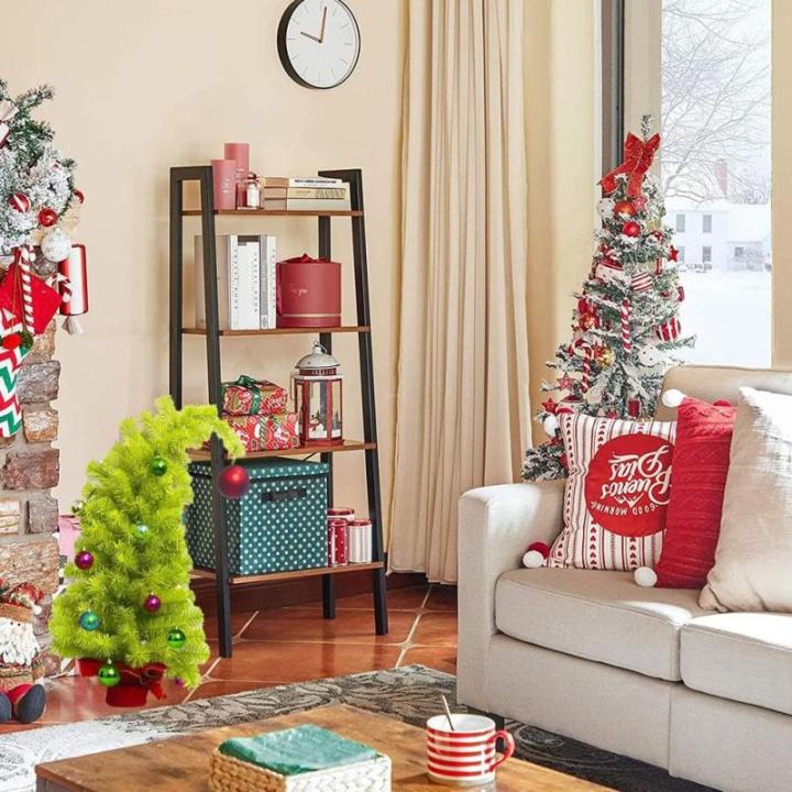 Weihnachts-PVC-Weihnachtsbaum mit krumm Hals, Weihnachtsbaum mit Kugel-Ornamenten, künstlicher Weihnachtsbaum, lustiger geformter Weihnachtsbaum, Innenornamente für Weihnachtsdek