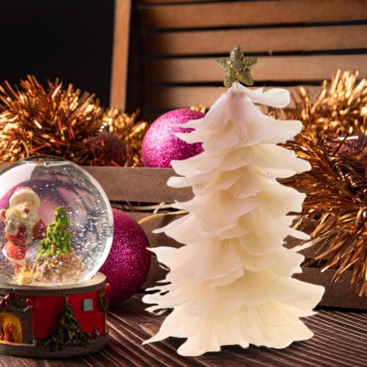Einzigartiges Federbaum-Design, festlicher Tafelaufsatz, Weihnachtsdekoration, handgefertigte Figur mit Sternaufsatz, Ferienhaus für Neujahr, Champagner