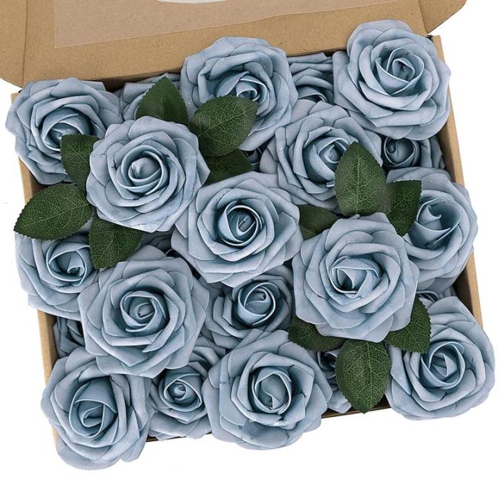 Kunstbloemen, rozen, 25 stuks, decoratieve bloemen, kunstrozen met stelen, doe-het-zelf bruidsboeketten, Valentijnsdag, Moederdag, bruiloftsfeest, babyshower, woondecoratie, stofbl