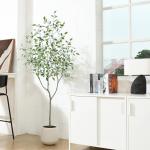 Ficus Benjamina Kunstplant 180 cm, witte pot, nep tropische plastic , groot voor woondecoratie, slaapkamer, tuin (1 stuks)