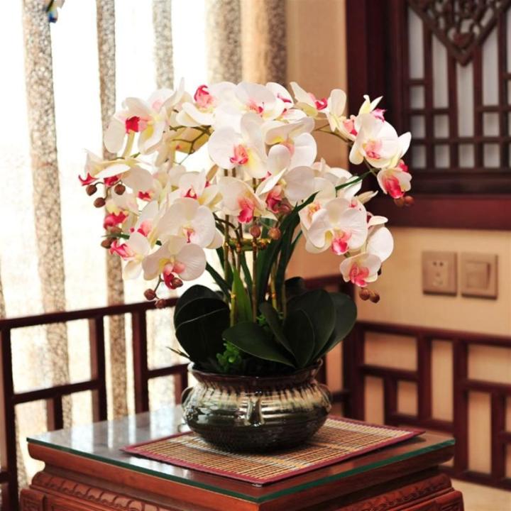 Kunstblumen Künstliche Orchideenblumen im Keramiktopf, Seiden-Phalaenopsis-Pflanzenarrangement für Bürotisch/Wohnzimmer/Schlafzimmerdekoration für jeden Anlass