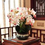 Kunstblumen Künstliche Orchideenblumen im Keramiktopf, Seiden-Phalaenopsis-Pflanzenarrangement für Bürotisch/Wohnzimmer/Schlafzimmerdekoration für jeden Anlass