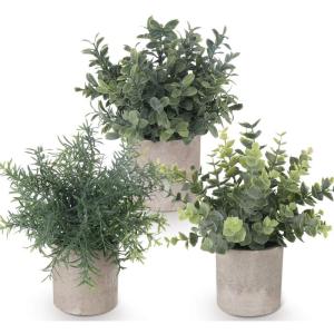 Kunstmatige Potplant, Set van 3 Mini Artificiële Pot Planten Plastic Eucalyptus Planten Faux Rozemarijn Planten voor Thuis Tuin Bureau Douche Kamer Binnen & Buiten Huis Decor