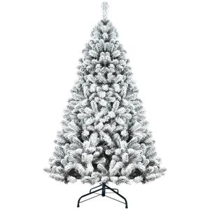 9FT beflockter künstlicher Weihnachtsbaum mit 1910 Zweigspitzen, einfache Montage, Stabiler Metallständer für Zuhause, Büro, Partydekoration, Keine Lichter (1200TF-MX)