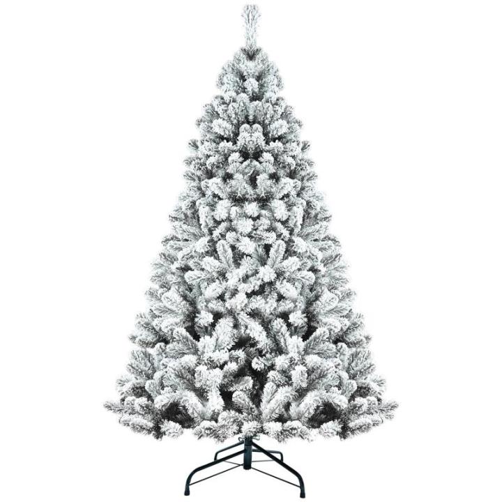 9FT beflockter künstlicher Weihnachtsbaum mit 1910 Zweigspitzen, einfache Montage, Stabiler Metallständer für Zuhause, Büro, Partydekoration, Keine Lichter (1200TF-MX)