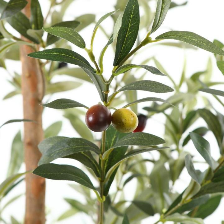 Kunstmatige olijfboom, 150 cm, grote kunstplant met natuurlijke houten stam en vruchten, kunstmatige olijfboom in pot, voor huis, slaapkamer, kantoor, tuindecoratie (1 stuks)