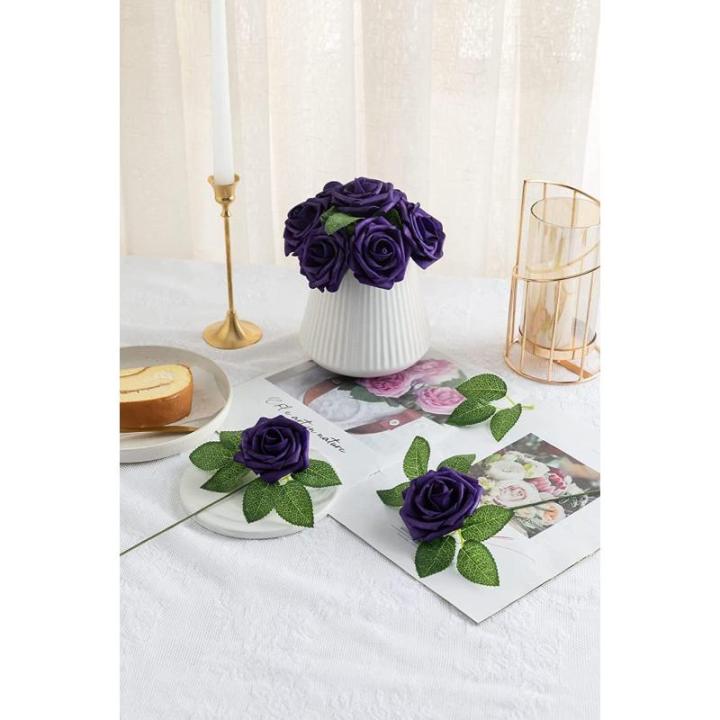 25 stuks echt uitziende nep roos hoofd, nepbloemen Realfor DIY bruiloft boeketten centerpieces arrangementen feest woondecoraties, paars