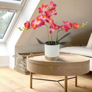 Künstliche Blume Phalaenopsis Bonsai Dekoration Künstliche Orchidee Blume lebensechte künstliche Blume Display in Weißgoldrand Topf (Rose Red)