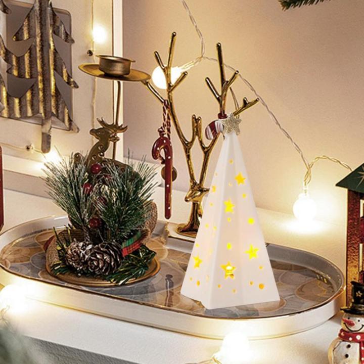 Weihnachtsbeleuchtung Weihnachtsbaum mit LED Licht, Weihnachtsdeko Innen Beleuchtete Keramik Weihnachtsbaum mit Stern Weihnachten Tischdekoration für Weihnachten Deko (A)