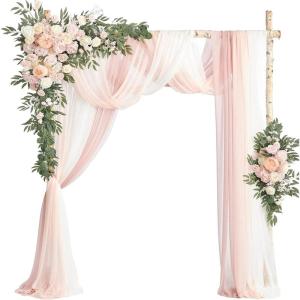 Künstliche Hochzeitsbogenblumen (5er-Pack) mit 2 Blumengirlanden und 3 durchscheinenden Gaze-Drapierstoffen für Hochzeitsfeier, Kaminsims, Tischläufer, Heimdekoration, 2