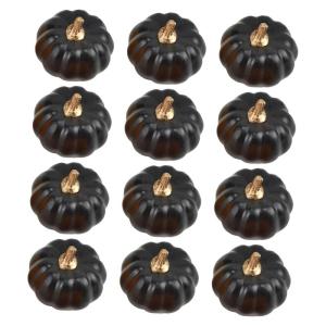 12 stuks kunstpompoenen, pompoenen, decoratie, sierpompoen, kunstplant set voor Halloween, decoratie, herfstdecoratieset, 7,5 x 6,5 cm, zwart