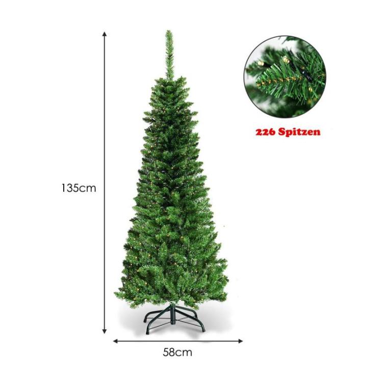 Kerstboom met warmwitte ledverlichting, kunstkerstboom met klapsysteem en metalen standaard, pvc-naalden, kunstboom, kerstgroen, 135 x 200 x 225 cm