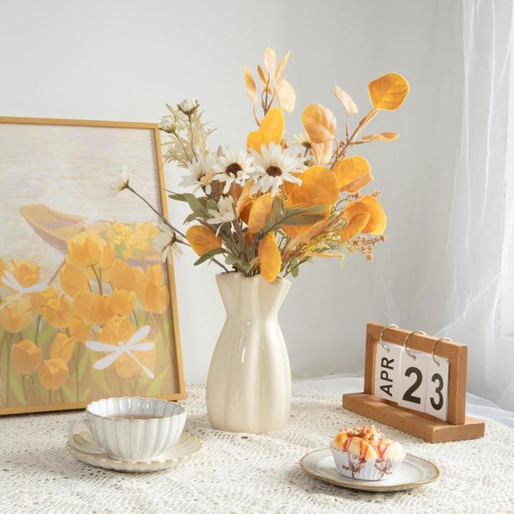 Groot boeket als echt met stelen zijden bloemen, appelbladeren, chrysant bloemstukken, kernstuk, bruiloft, boeket voor doe-het-zelf thuis, bruiloft, feest, festival, decoratie