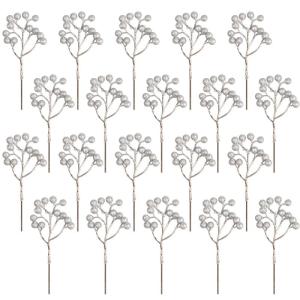 20 Pack 18cm Künstliche Silber Beeren für Weihnachtsbaum Deko Stechpalmenbeeren Zweige Dekorationen für Weihnachten Zuhause Holly Beeren für Handwerk Winter Urlaub Hochzeit Dek