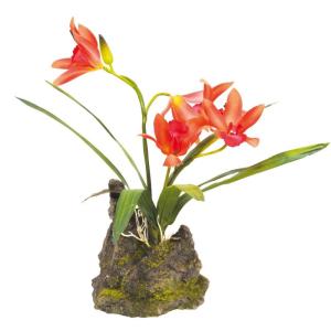 IF-10 Orchidee kunststof plant/plastic plant met voet, rood/roze (zalm)