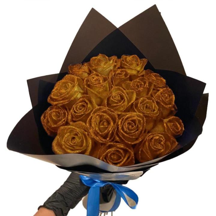 Glitter-rozenboeket, kunstrozenboeket, doe-het-zelf boeket, glanzend, kunstrozenboeket, liefdescadeau, rozengrans, doe-het-zelf boeket cadeaus voor Valentijnsdag (goud, 10 stuks)