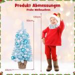 90 cm Mini künstlicher Weihnachtsbaum, Tannenbaum klein mit Schnee & Zementbasis, Chirstbaum mit 136 Spitzen, 12 Wattekugeln & 24 Weihnachtskugeln, Kunstbaum Dekobaum für Zuhause