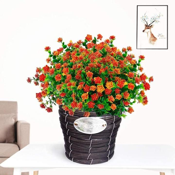 Kunstbloemen voor buiten, uv-bestendig, , bloemen in grote hoeveelheden voor het ophangen van plantenbakken, buiten, veranda, vaas, thuis, raamdecoratie, 6 bundels, oranje