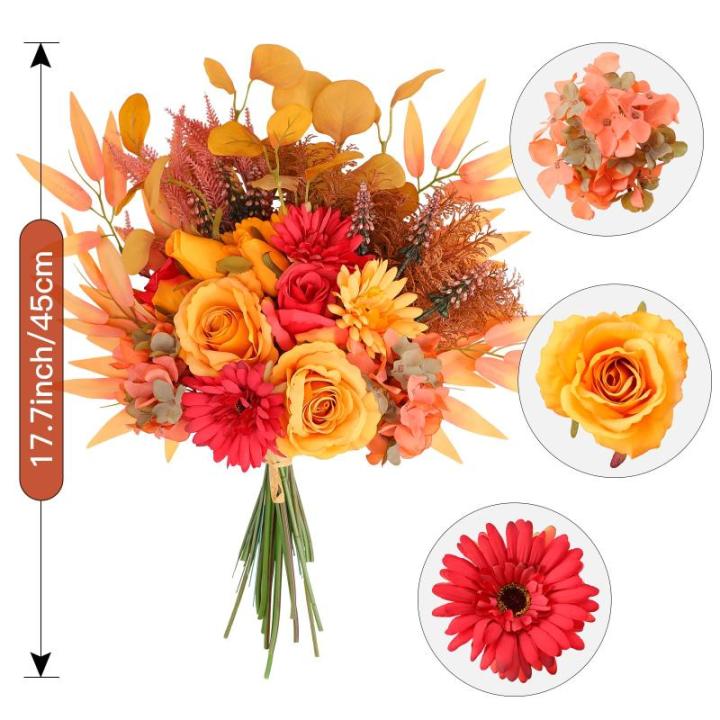 Kunstmatige nepbloemen planten zijden bloemstukken bruiloft boeketten decoraties plastic bloemen tafel centerpieces voor thuis keuken tuin feest decor (herfst rood)
