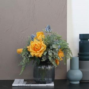 Kunstblumen Künstliche Blumen im Topf, gelbe Rosensträuße mit Glasvase, Kunstblumen-Set für Hochzeit, Zuhause, Wohnzimmer, Tischdekoration für jeden Anlass