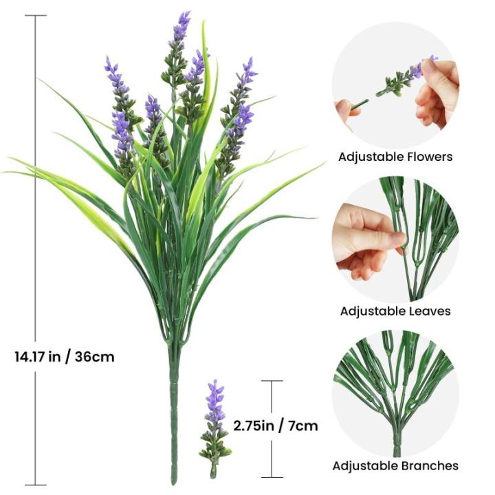 voor buiten, 10 stuks namaapgras met bloemen, uv-bestendig, herfstplanten, balkonplanten voor binnen en buiten, tuin, raam, bruiloft, tafel, woondecoratie (paars)