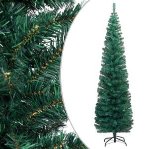 Schmaler künstlicher Weihnachtsbaum mit Ständer Home Office Urlaub Xmas Tree Christmas Fake Tree Plant Stand Dekoration Grün 180cm PVC Modisch